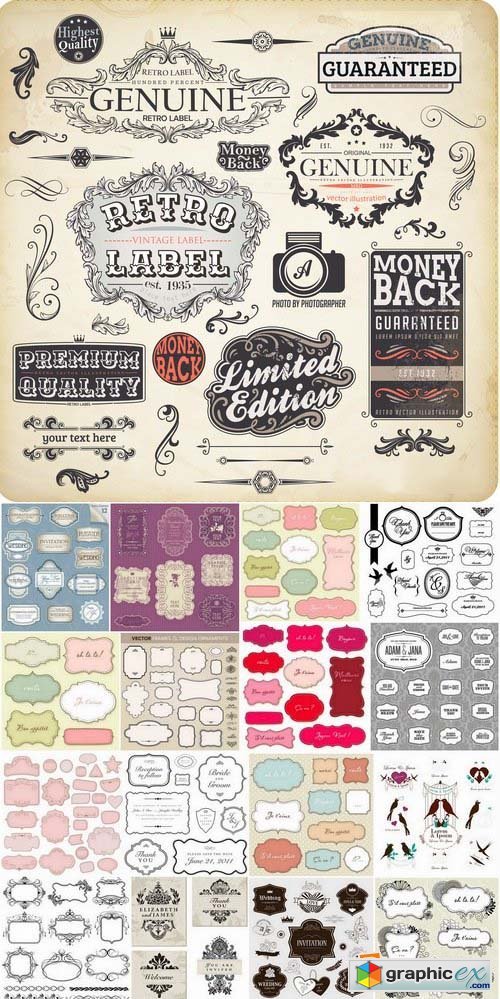 Different Labels and frames design elements in vector from stock 25xEPS