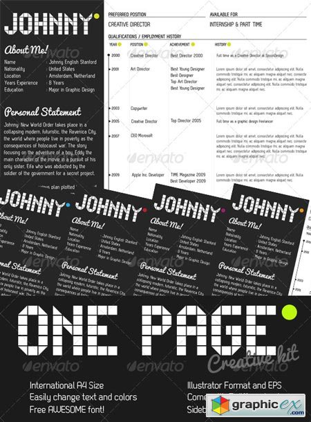 One Page Creative Resume Kit 223365