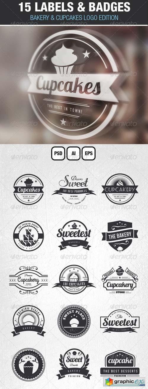 15 Bakery Cupcakes and Cakes Labels & Badges Logos