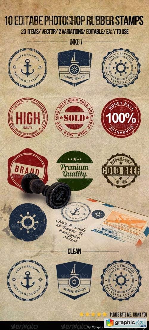 10 Editable Photoshop Rubber Stamps