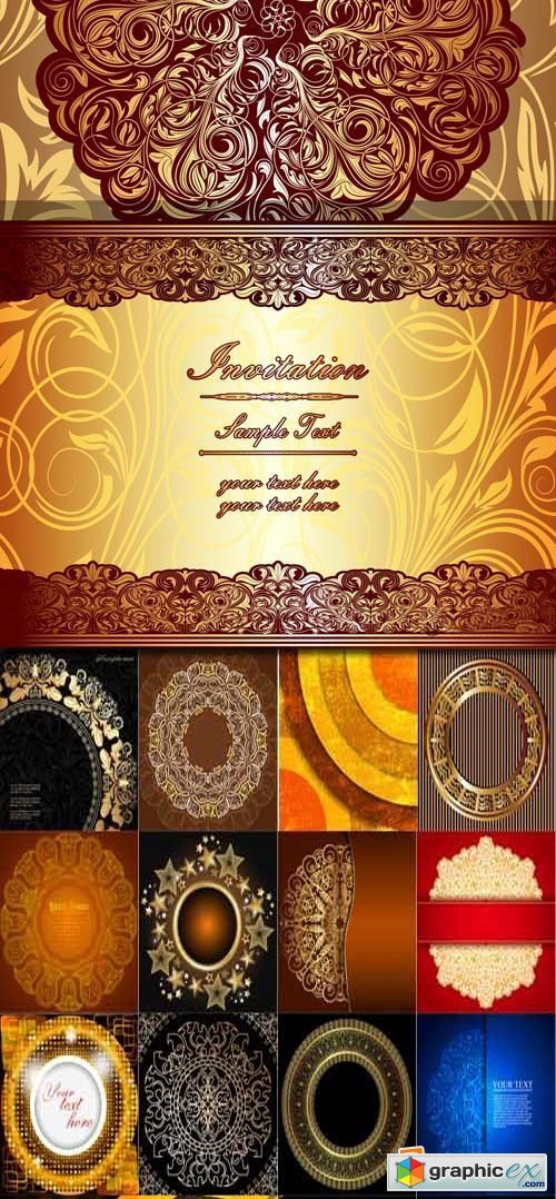 Golden circles with vintage ornament backgrounds, 25xEPS