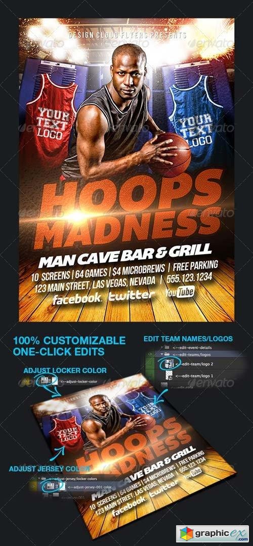 Hoops Madness College Basketball Flyer Template