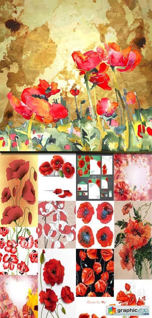 Poppies cards and banners illustrations, 25xEPS