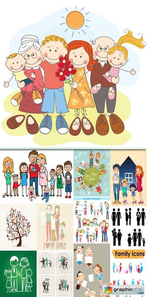 Family vector illustration in cartoon style, 25xEPS