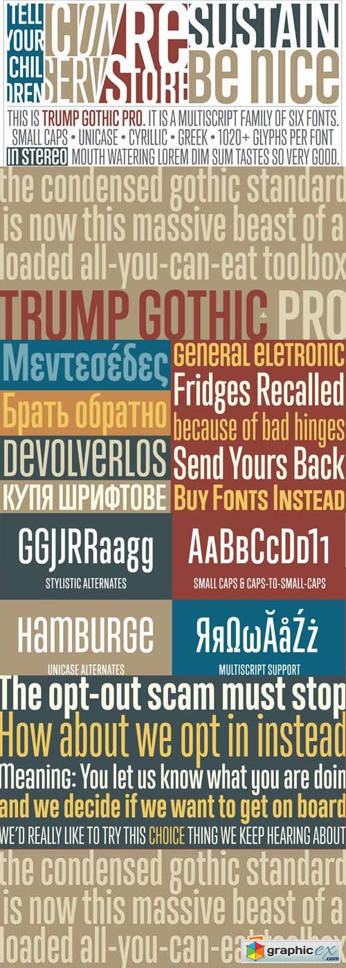Trump Gothic Pro Font Family - 66 Fonts 240$