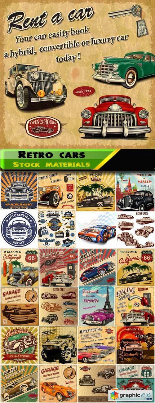 Retro cars and garage design elements 25xEPS