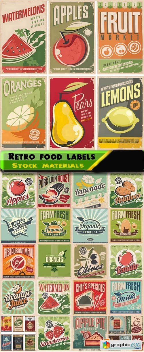 Retro food labels template design 25xEPS