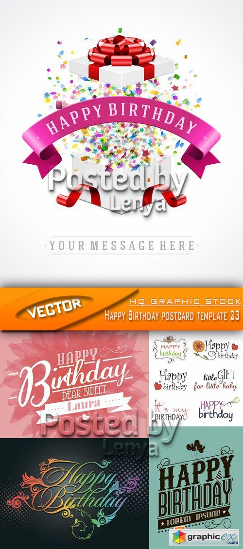 Stock Vector - Happy Birthday postcard template 23