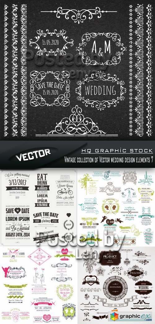 Stock Vector - Vintage collection of Vector wedding design elements 7