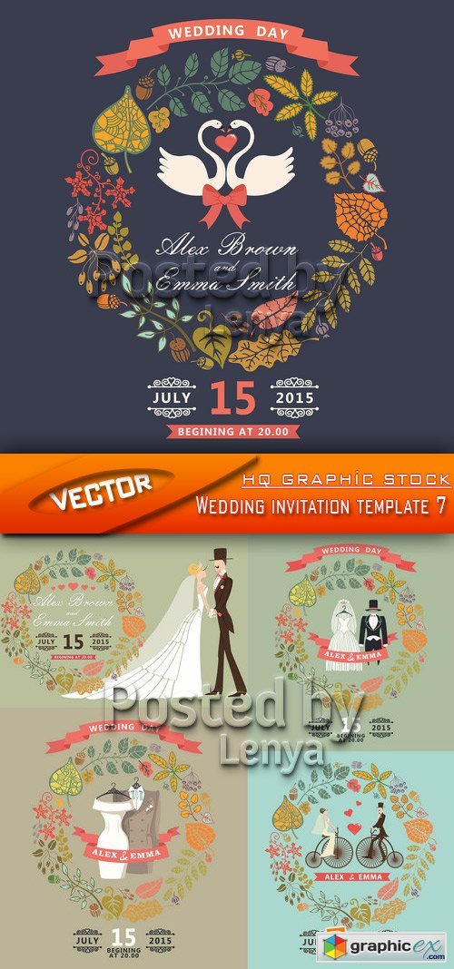 Stock Vector - Wedding invitation template 7