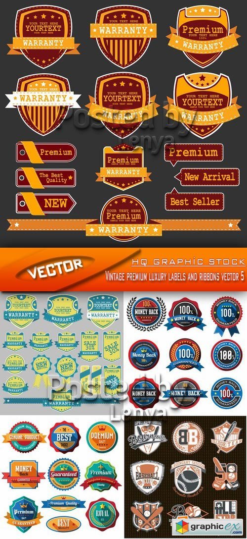 Stock Vector - Vintage premium luxury labels and ribbons vector 5