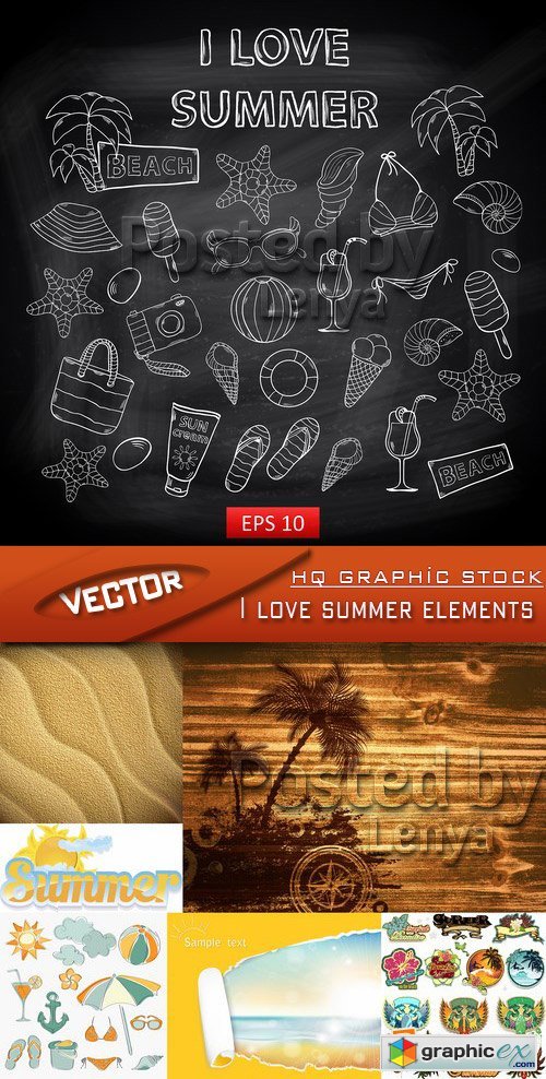 Stock Vector - I love summer elements