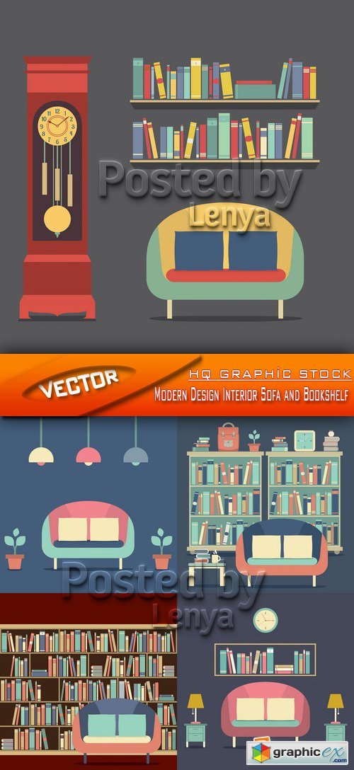Stock Vector - Modern Design Interior Sofa and Bookshelf