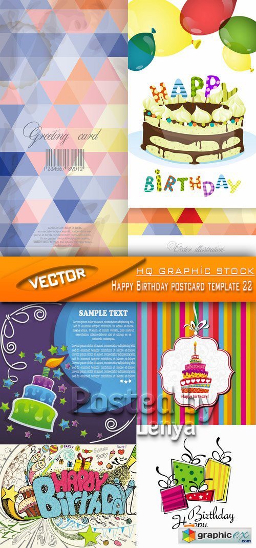 Stock Vector - Happy Birthday postcard template 22