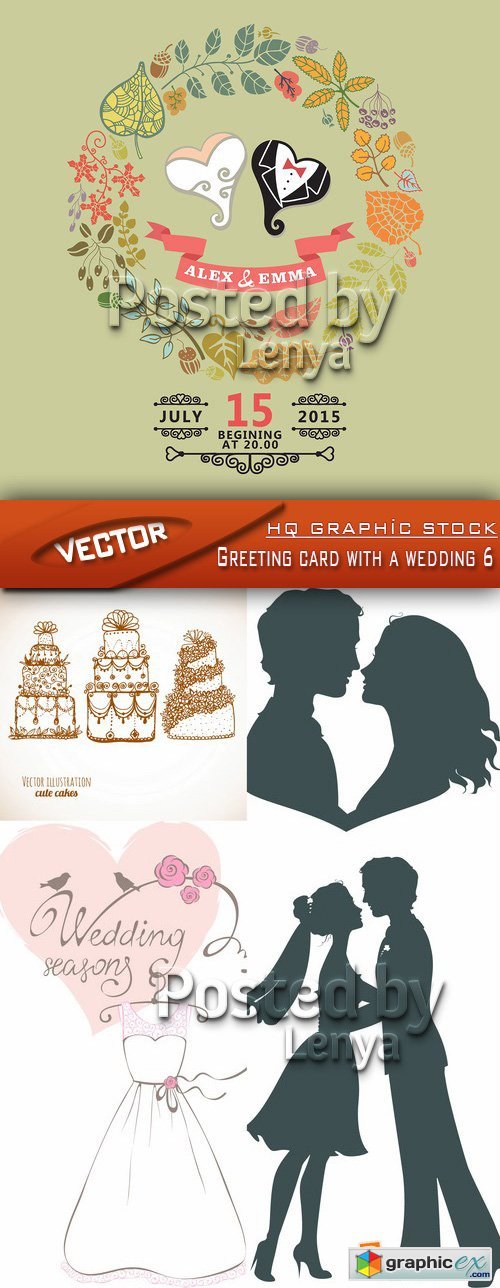 Stock Vector - Greeting card with a wedding 6