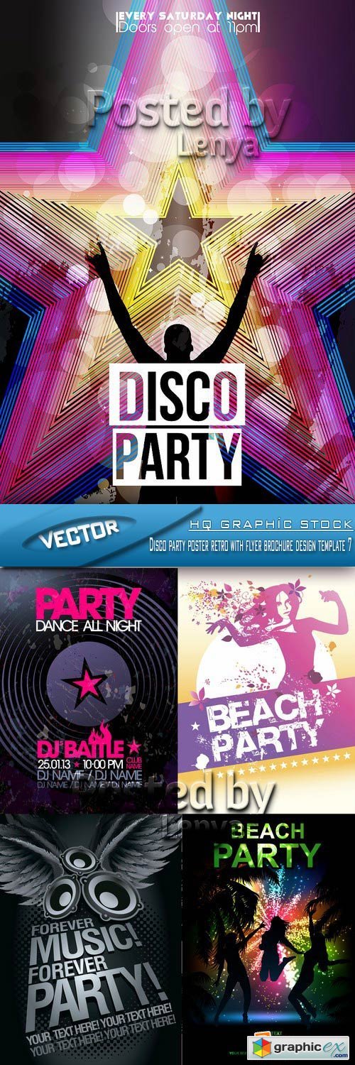 Stock Vector - Disco party poster retro with flyer brochure design template 7