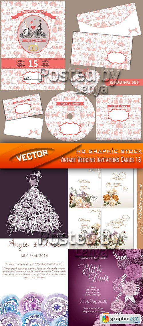 Stock Vector - Vintage Wedding Invitations Cards 16