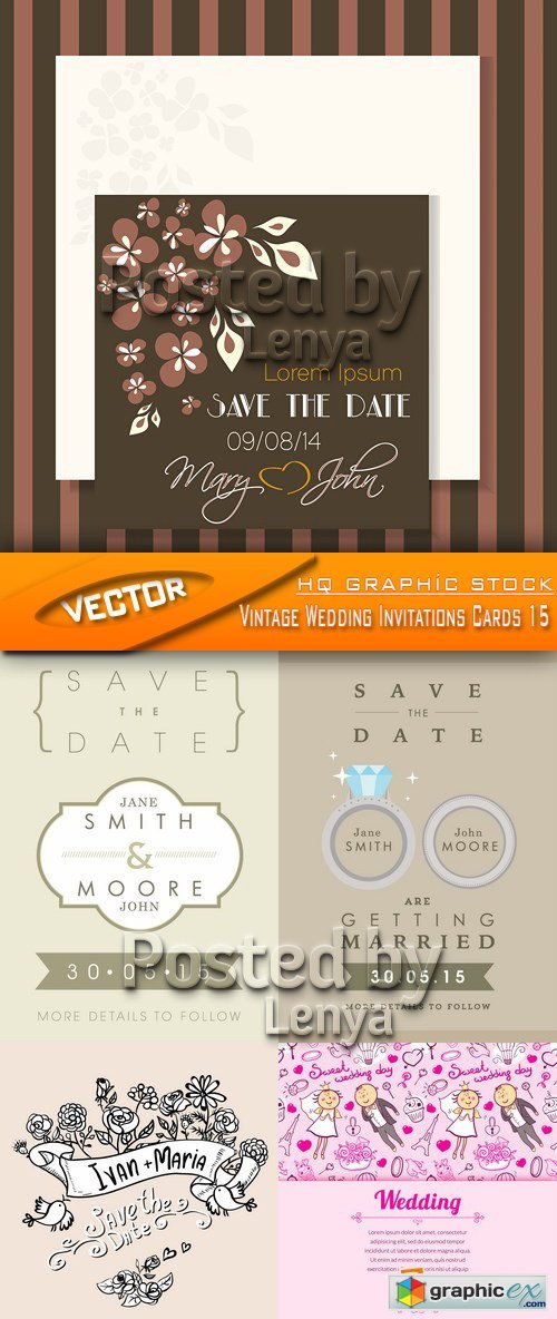 Stock Vector - Vintage Wedding Invitations Cards 15