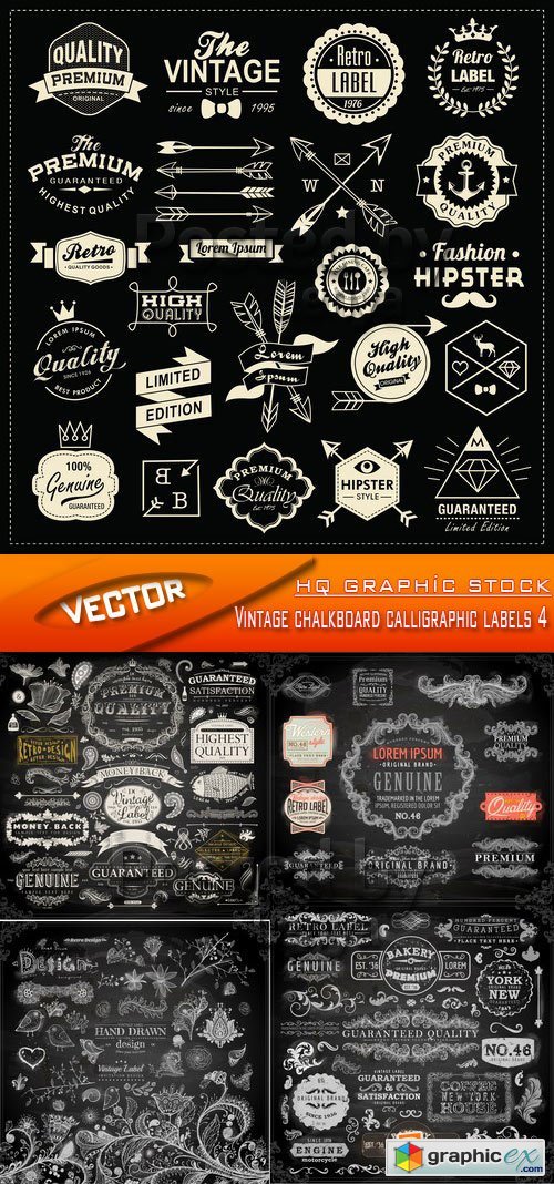 Stock Vector - Vintage chalkboard calligraphic labels 4