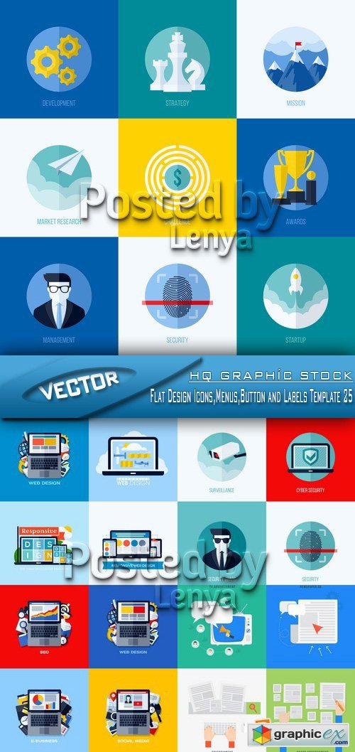 Stock Vector - Flat Design Icons,Menus,Button and Labels Template 25