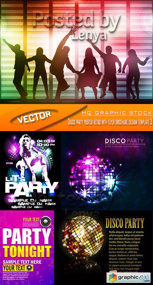 Stock Vector - Disco party poster retro with flyer brochure design template 5