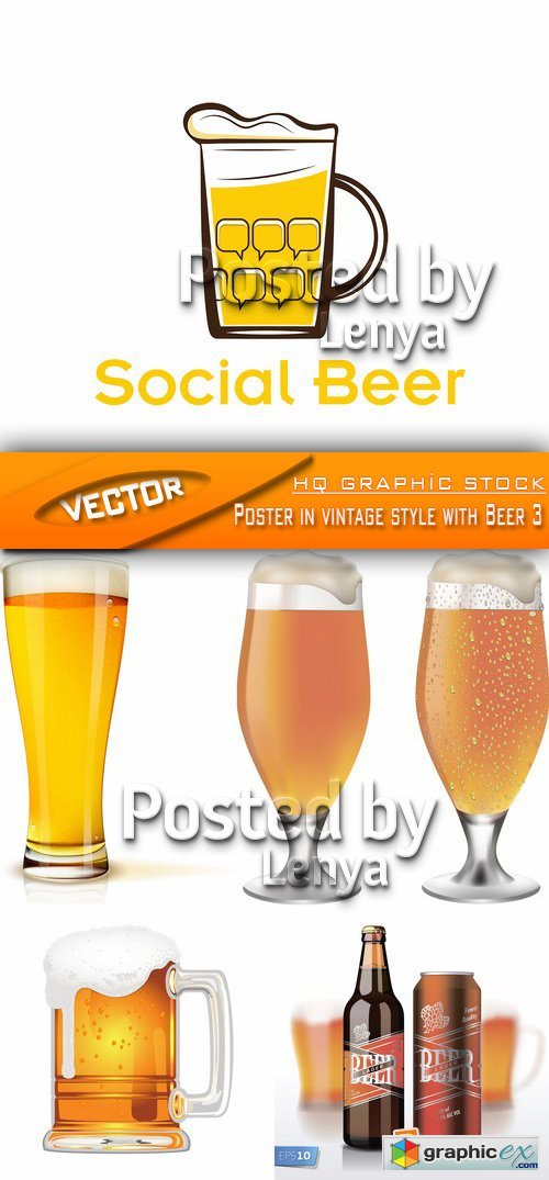 Stock Vector - Poster in vintage style with Beer 3