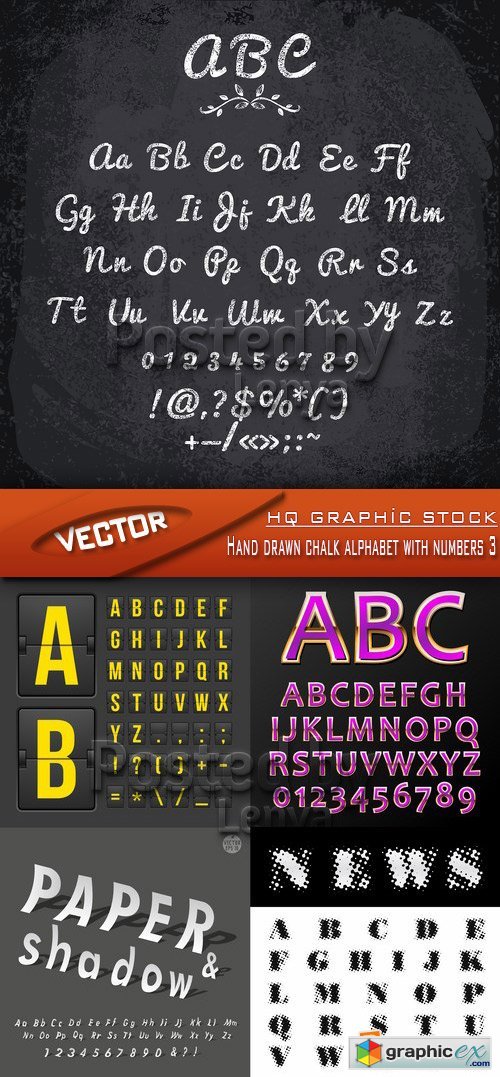 Stock Vector - Hand drawn chalk alphabet with numbers 3
