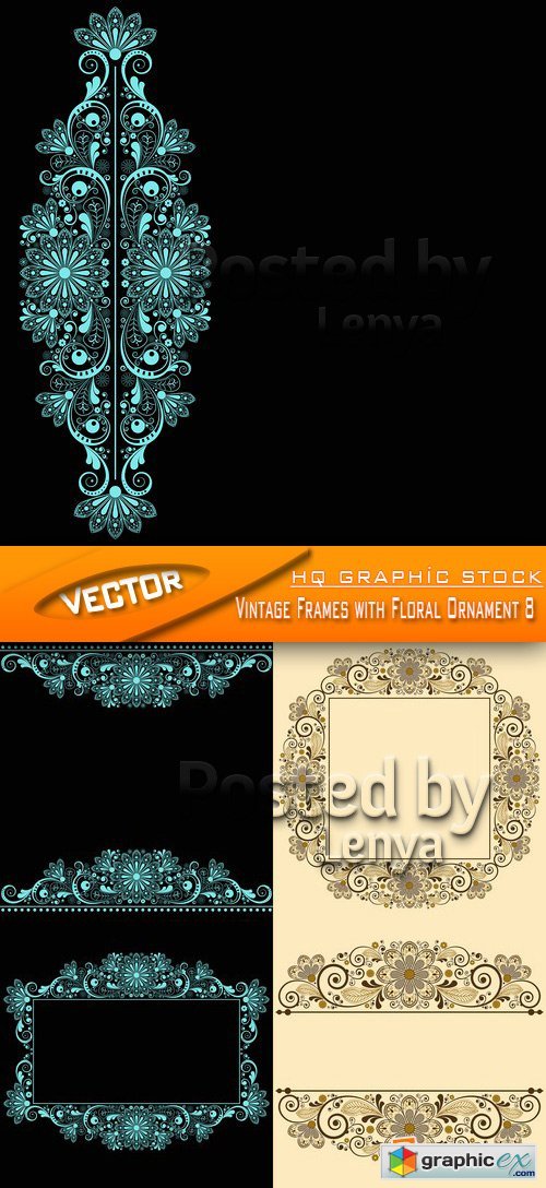 Stock Vector - Vintage Frames with Floral Ornament 8