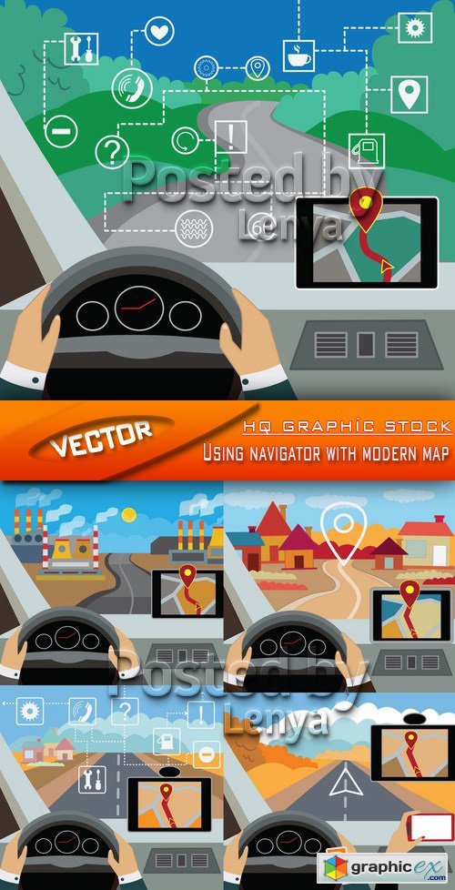 Stock Vector - Using navigator with modern map