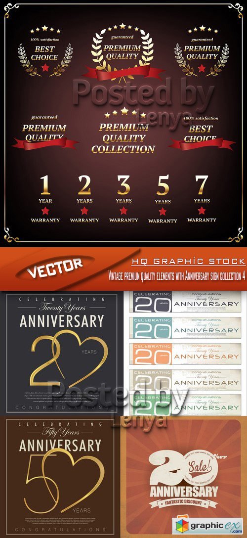 Stock Vector - Vintage premium quality elements with Anniversary sign collection 4