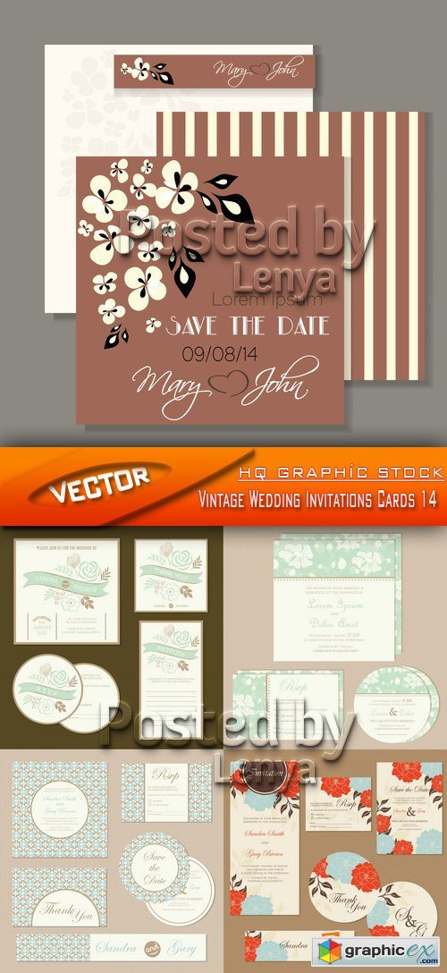 Stock Vector - Vintage Wedding Invitations Cards 14