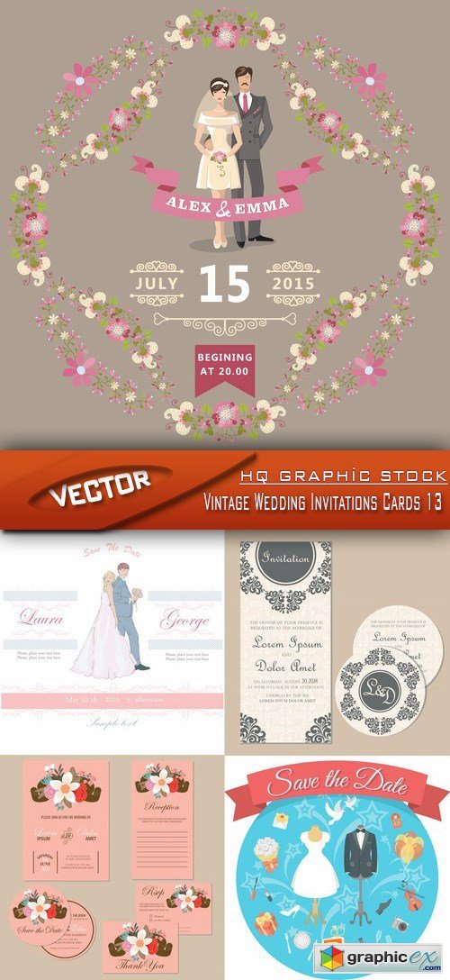 Stock Vector - Vintage Wedding Invitations Cards 13