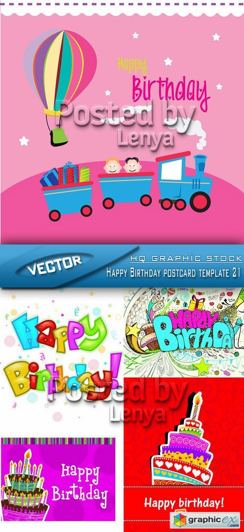 Stock Vector - Happy Birthday postcard template 21