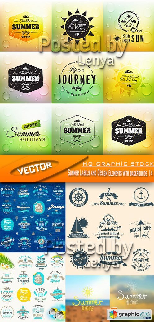 Stock Vector - Summer Labels and Design Elements with backrounds 14