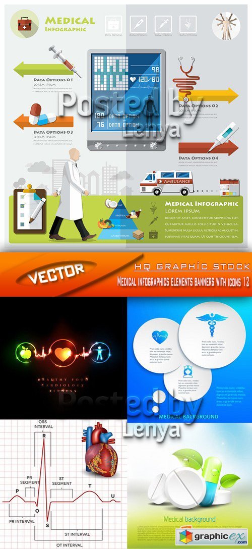 Stock Vector - Medical infographics elements banners with icons 12