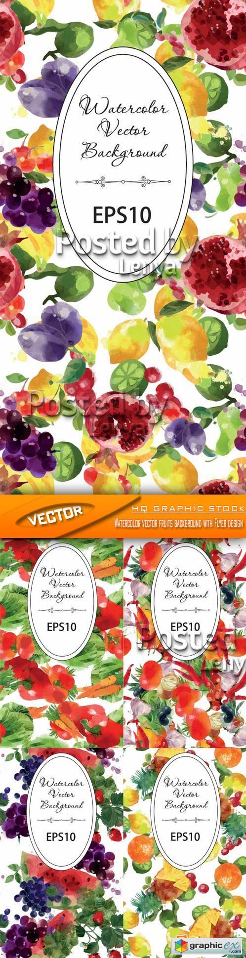 Stock Vector - Watercolor vector fruits background with Flyer design