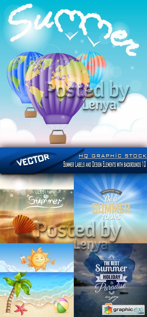 Stock Vector - Summer Labels and Design Elements with backrounds 12