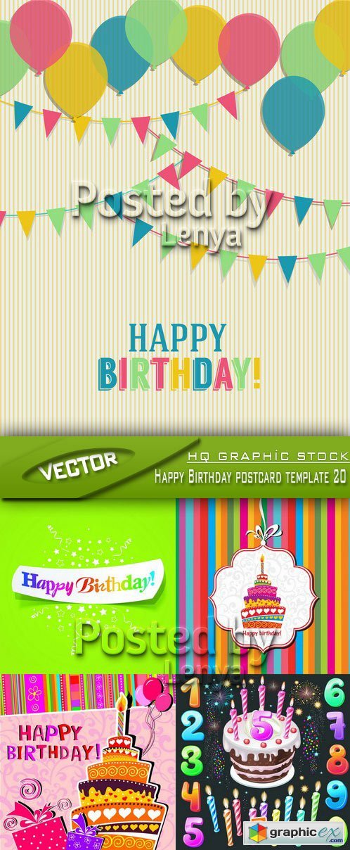 Stock Vector - Happy Birthday postcard template 20