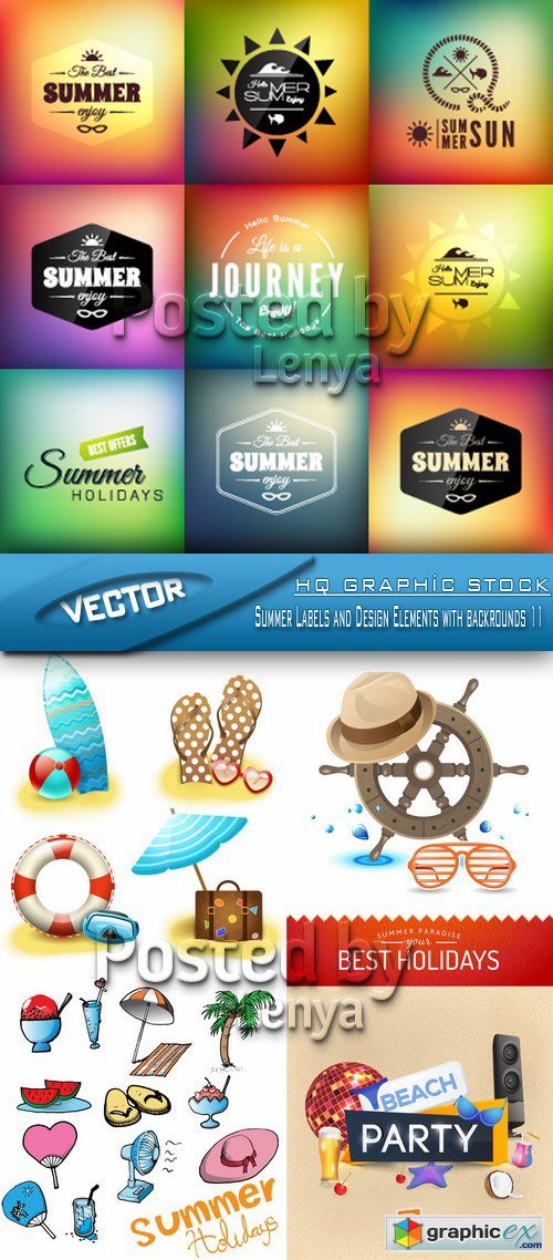 Stock Vector - Summer Labels and Design Elements with backrounds 11