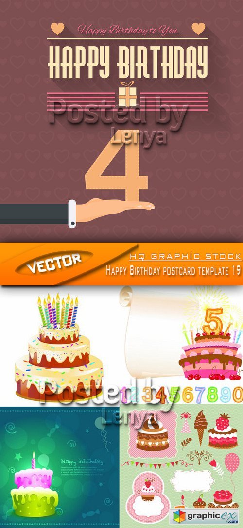 Stock Vector - Happy Birthday postcard template 19