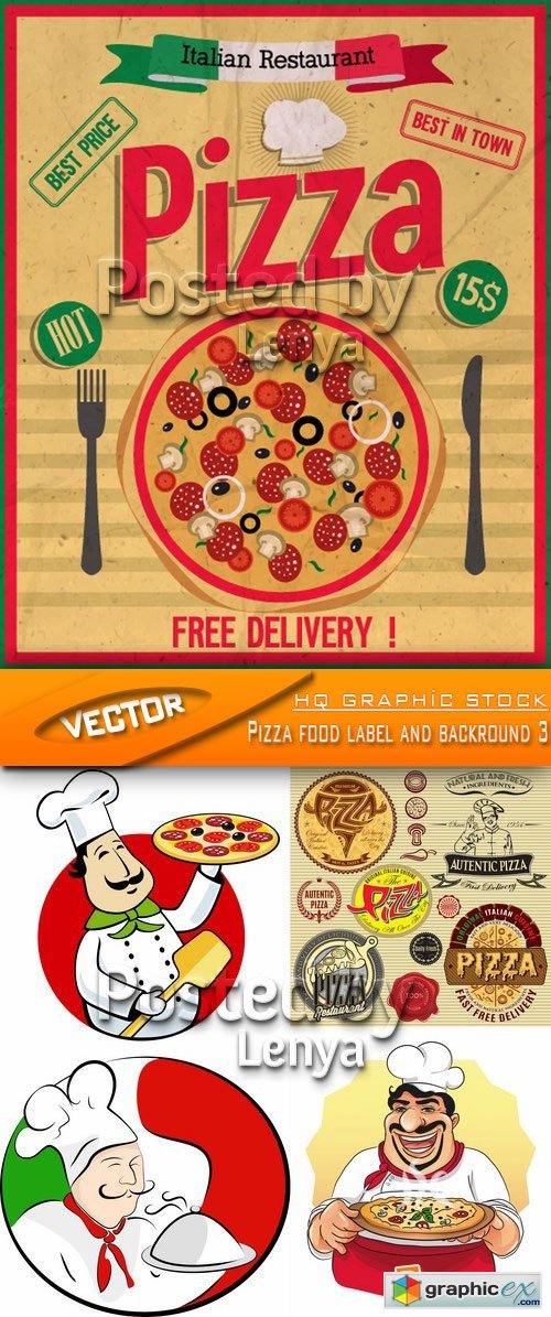 Stock Vector - Pizza food label and backround 3