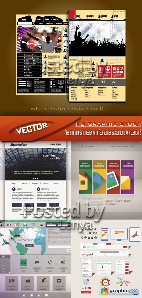 Stock Vector - Web site template design with Technology background and element 5