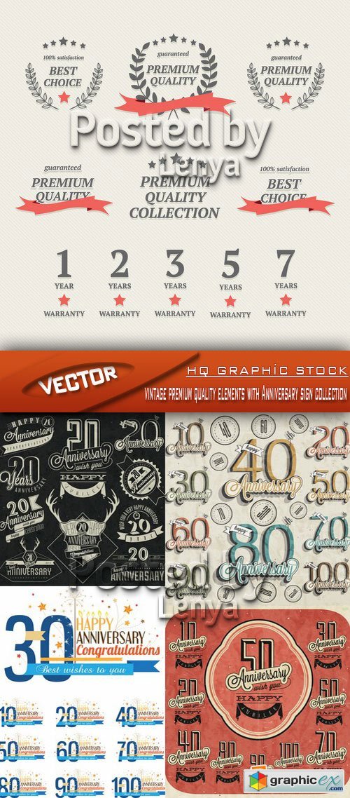 Stock Vector - Vintage premium quality elements with Anniversary sign collection 