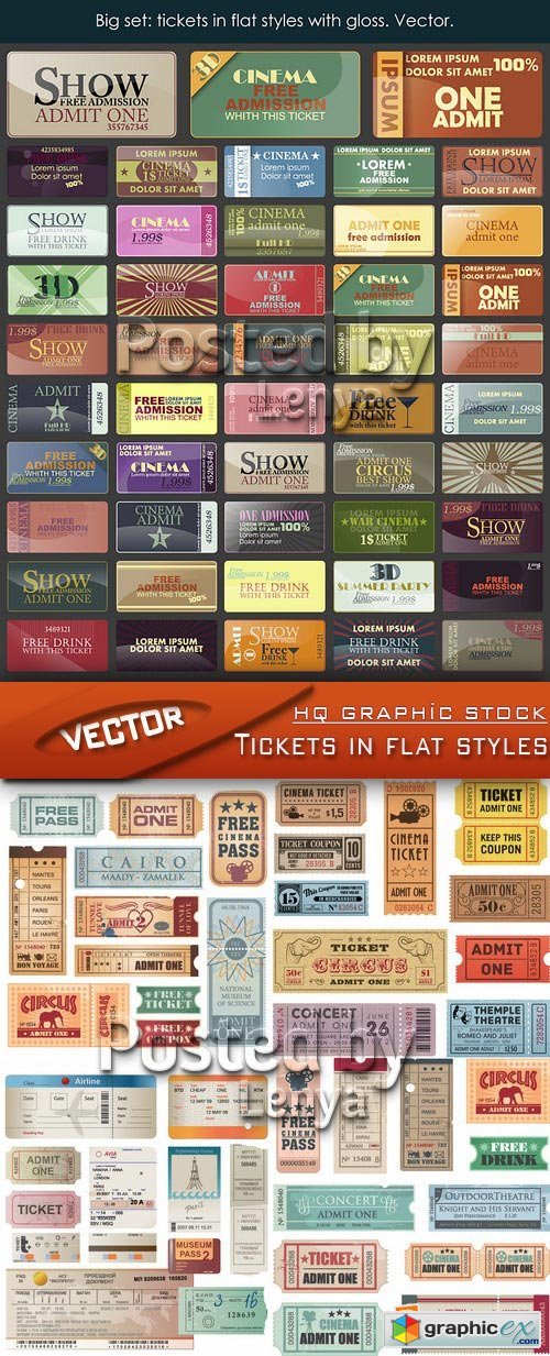 Stock Vector - Tickets in flat styles