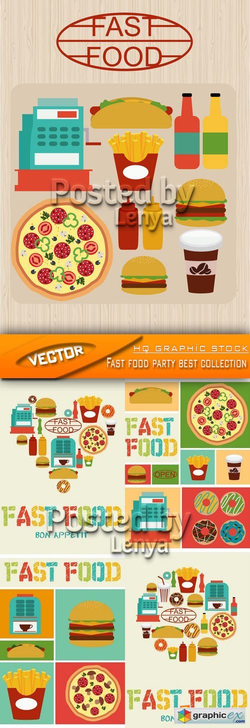 Stock Vector - Fast food party best collection