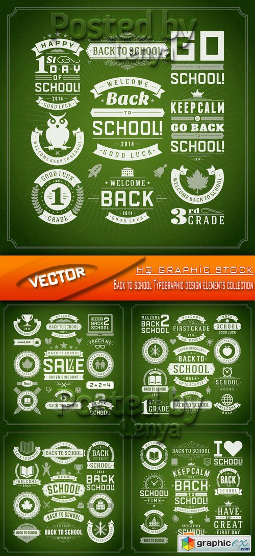 Stock Vector - Back to school Typographic design elements collection