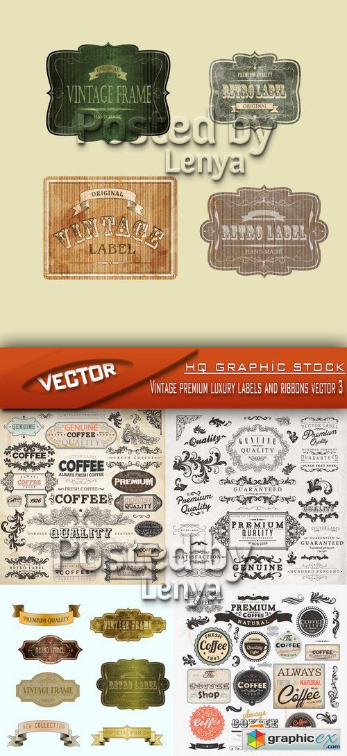 Stock Vector - Vintage premium luxury labels and ribbons vector 3