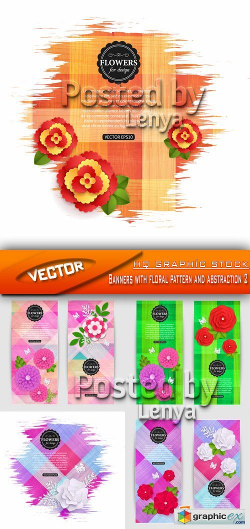 Stock Vector  - Banners with floral pattern and abstraction 2