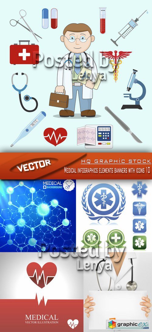 Stock Vector - Medical infographics elements banners with icons 10