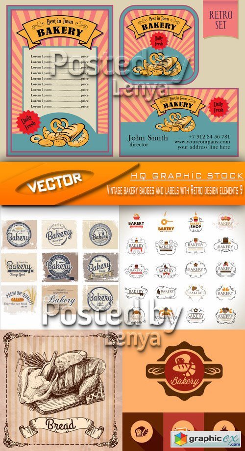 Stock Vector - Vintage bakery badges and labels with Retro design elements 9